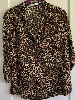 Emily Daniels Leopard-Print Button Front Blouse - Brown/Black